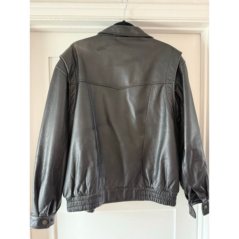 Vintage Black Genuine Leather Jacket Oversized 90s Minimal Beyond California L - Picture 11 of 12